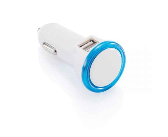 Мощное автомобильное зарядное устройство с 2 USB-портами, синий, белый, Цвет: синий, белый, Размер: , высота 7 см., диаметр 3,5 см.