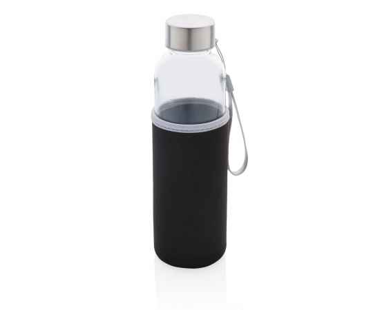 Стеклянная бутылка с чехлом из неопрена, Черный, Цвет: черный, Размер: Длина 6,8 см., ширина 6,8 см., высота 22,5 см., диаметр 6,8 см.