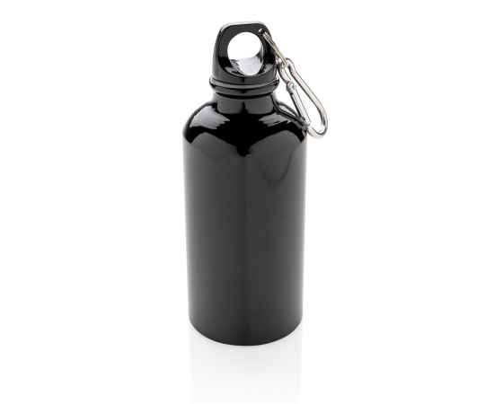 Спортивная алюминиевая бутылка с карабином, Черный, Цвет: черный, Размер: Длина 6,5 см., ширина 6,5 см., высота 17,5 см., диаметр 6,5 см.