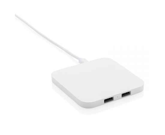 Док-станция Square для беспроводной зарядки 10 Вт с USB-портами, белый,, Цвет: белый, Размер: Длина 8,6 см., ширина 8,6 см., высота 0,8 см.