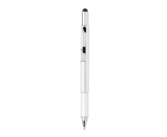 Многофункциональная ручка 5 в 1 из пластика ABS, серый, черный, Цвет: серый, черный, Размер: Длина 15 см., ширина 1,4 см., высота 1,4 см.