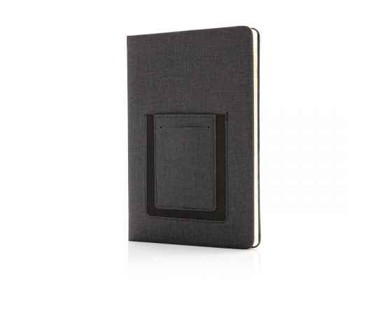Блокнот Deluxe с кармашком для телефона, Черный, Цвет: черный, Размер: Длина 21 см., ширина 14,6 см., высота 2 см.
