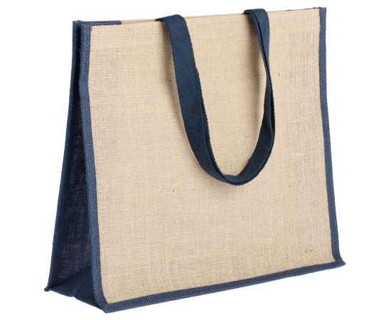 Холщовая сумка для покупок Bagari с синей отделкой, Цвет: синий, неокрашенный, Размер: 40х35x12 с