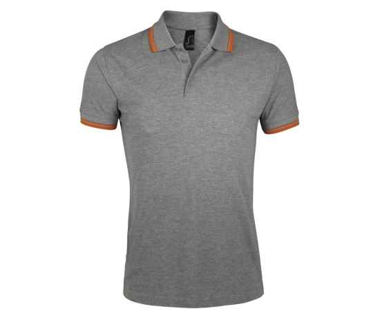 Рубашка поло мужская Pasadena Men 200 с контрастной отделкой, серый меланж c оранжевым G_5851.121, Цвет: серый меланж, Размер: S