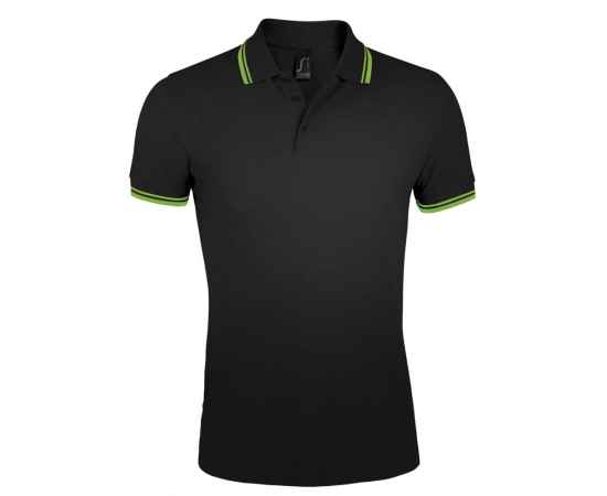 Рубашка поло мужская Pasadena Men 200 с контрастной отделкой, черная с зеленым G_5851.391, Цвет: зеленый, Размер: S