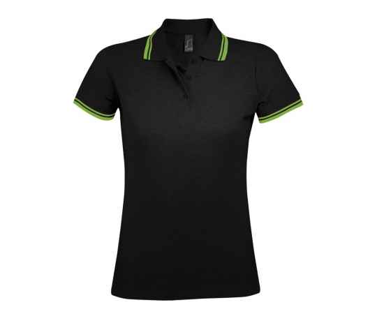 Рубашка поло женская Pasadena Women 200 с контрастной отделкой, черная с зеленым G_5852.391, Цвет: зеленый, Размер: S