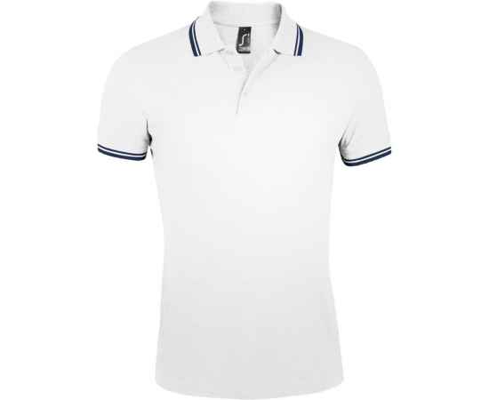 Рубашка поло мужская Pasadena Men 200 с контрастной отделкой, белая с синим G_5851.641, Цвет: синий, Размер: S
