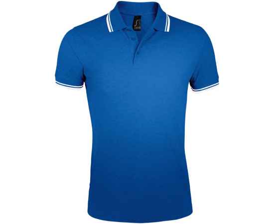 Рубашка поло мужская Pasadena Men 200 с контрастной отделкой, ярко-синяя с белым G_5851.461, Цвет: белый, синий, Размер: S