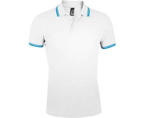Рубашка поло мужская Pasadena Men 200 с контрастной отделкой, белая с голубым G_5851.674, Цвет: голубой, Размер: XL