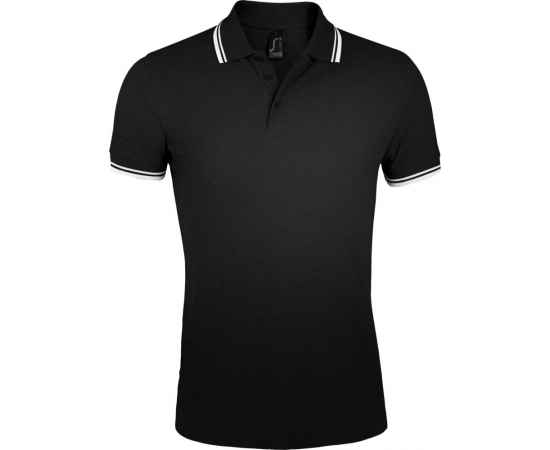 Рубашка поло мужская Pasadena Men 200 с контрастной отделкой, черная с белым G_5851.361, Цвет: черный, Размер: S