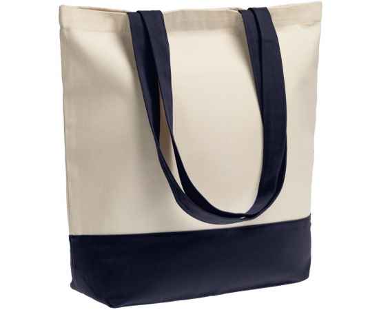 Холщовая сумка Shopaholic, темно-синяя, Цвет: синий, темно-синий, неокрашенный, Размер: 43,5х40,5х14 см, ручки: 69х3 см