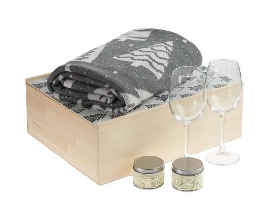 Набор с пледом и бокалами для вина «Снежность», ваниль, Размер: плед: 110х170 с