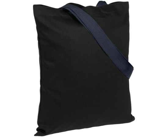 Холщовая сумка BrighTone, черная с темно-синими ручками, Цвет: синий, Размер: сумка: 35х40 см