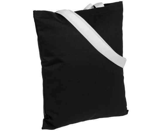 Холщовая сумка BrighTone, черная с белыми ручками, Цвет: черный, Размер: сумка: 35х40 см