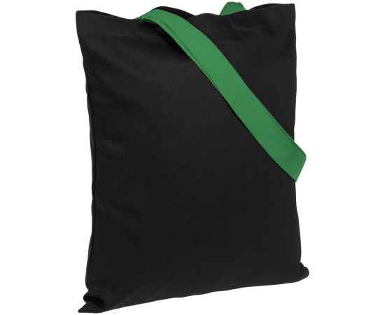 Холщовая сумка BrighTone, черная с зелеными ручками, Цвет: зеленый, Размер: сумка: 35х40 см
