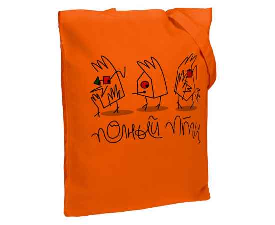 Холщовая сумка «Полный птц», оранжевая, Цвет: оранжевый, Размер: 35х38х6 см
