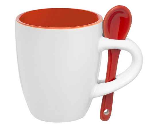 Кофейная кружка Pairy с ложкой, оранжевая с красной, Цвет: красный, оранжевый, Объем: 100, Размер: кружка: диаметр 5,8 см, высота 6,9 с