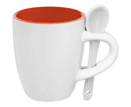Кофейная кружка Pairy с ложкой, оранжевая с белой, Цвет: белый, оранжевый, Объем: 100, Размер: кружка: диаметр 5,8 см, высота 6,9 с