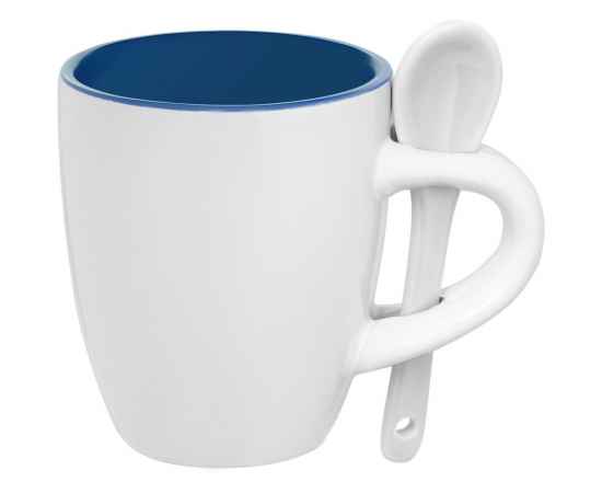 Кофейная кружка Pairy с ложкой, синяя с белой, Цвет: белый, синий, Объем: 100, Размер: кружка: диаметр 5,8 см, высота 6,9 с
