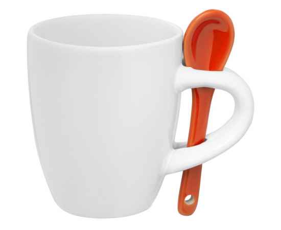 Кофейная кружка Pairy с ложкой, белая с оранжевой, Цвет: оранжевый, Объем: 100, Размер: кружка: диаметр 5