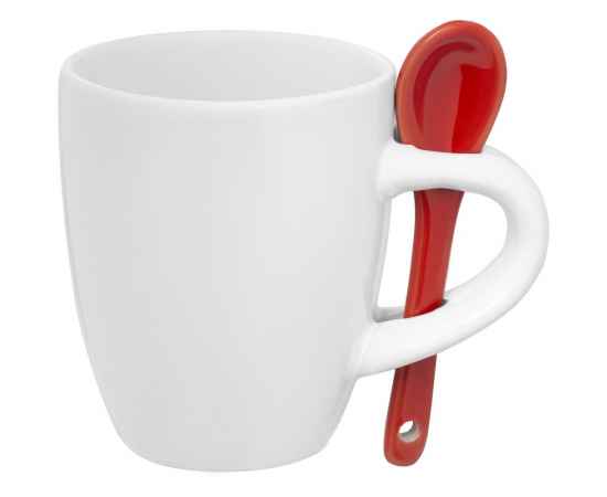 Кофейная кружка Pairy с ложкой, белая с красной, Цвет: красный, Объем: 100, Размер: кружка: диаметр 5