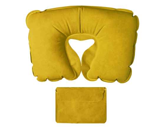 Подушка  надувная дорожная в футляре, желтый, 43,5х27,5 см, твил, шелкография, Цвет: желтый