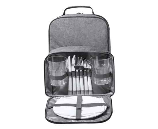 Набор для пикника KAZOR: рюкзак и посуда из пластмасс, полиэстер 600D RPET / PEVA, Цвет: серый, Размер: 27 x 37 x 22 см