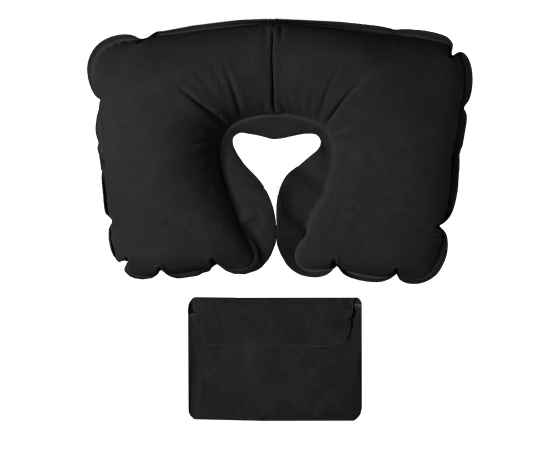 Подушка надувная дорожная в футляре, черный, 43,5 х 27,5 см, твил, шелкография, Цвет: Чёрный