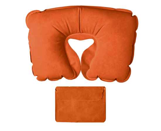Подушка надувная дорожная в футляре, оранжевый, 43,5х27,5 см, твил, шелкография, Цвет: оранжевый