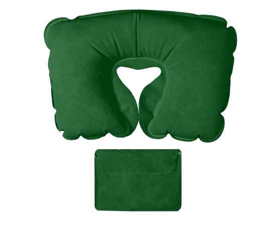 Подушка надувная дорожная в футляре, зеленый, 43,5х27,5 см, твил, шелкография, Цвет: зеленый