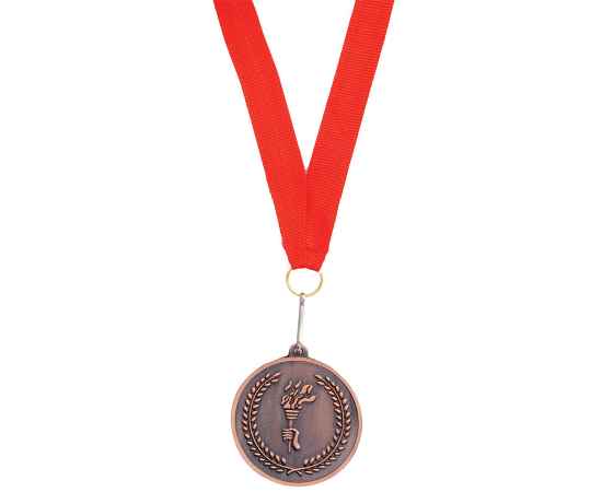 Медаль наградная на ленте  'Бронза', 48 см., D=5см., текстиль, металл, лазерная гравировка, шелкограф, Цвет: красный, коричневый