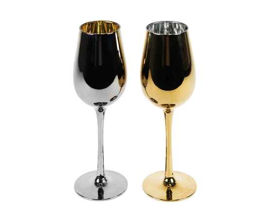 Набор бокалов для вина MOON&SUN (2шт), золотой и серебяный, 22,5х24,8х11,9см, стекло, Цвет: серебристый, золотистый