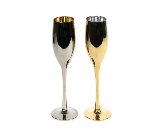 Набор бокалов для шампанского MOON&SUN (2шт), золотой и серебяный, 26,5х25,3х9,5см, стекло, Цвет: серебристый, золотистый