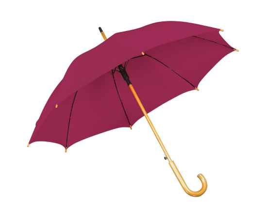 Зонт-трость с деревянной ручкой, полуавтомат, бордовый, D=103 см, L=90см, 100% полиэстер, Цвет: бордовый