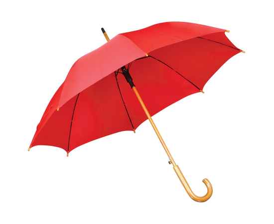Зонт-трость с деревянной ручкой, полуавтомат, красный, D=103 см, L=90см, 100% полиэстер, Цвет: красный