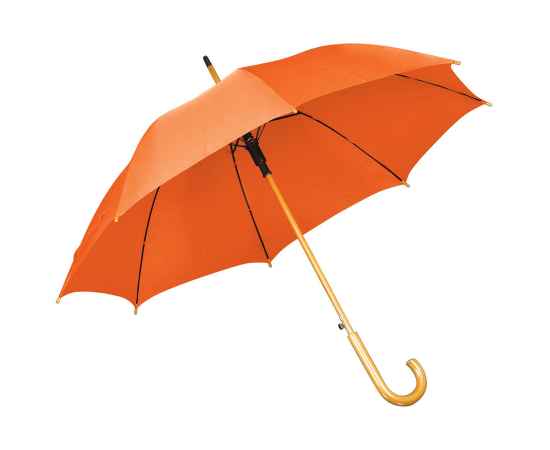 Зонт-трость с деревянной ручкой, полуавтомат, оранжевый, D=103 см, L=90см, 100% полиэстер, Цвет: оранжевый