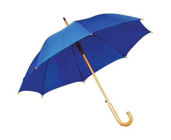 Зонт-трость с деревянной ручкой, полуавтомат, ярко-синий, D=103 см, L=90см, 100% полиэстер, Цвет: ярко-синий