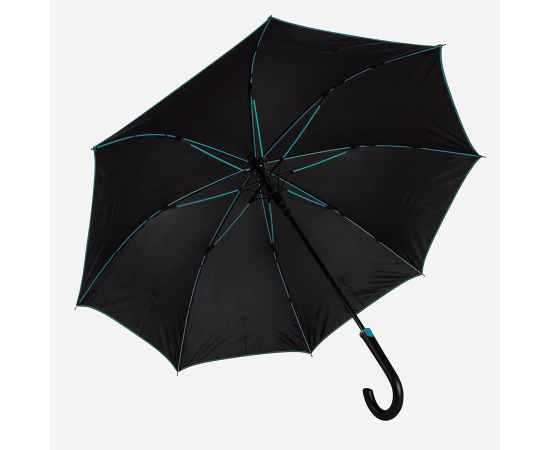 Зонт-трость 'Back to black', полуавтомат, 100% полиэстер, черный с голубым, Цвет: тёмно-серый, голубой
