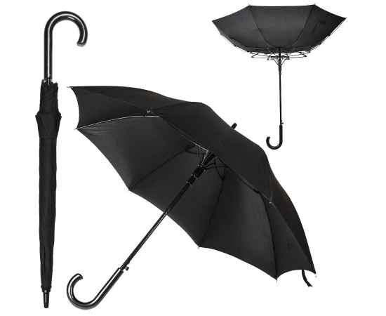 Зонт-трость ANTI WIND, полуавтомат, пластиковая ручка, черный, D=103 см, Цвет: Чёрный