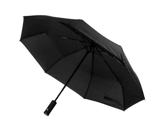 Зонт PRESTON складной с ручкой-фонариком, полуавтомат, черный, D=100 см, 100% полиэстер, Цвет: Чёрный
