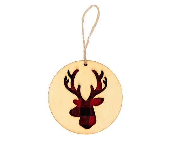 Украшение новогоднее 'Red deer',диаметр 9 см , фанера, бежевый, красный, Цвет: бежевый