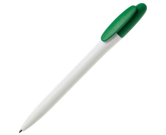 Ручка шариковая BAY, белый корпус/зеленый клип, непрозрачный пластик, Цвет: зеленый