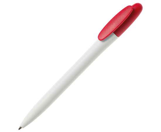 Ручка шариковая BAY, белый корпус/красный клип, непрозрачный пластик, Цвет: красный