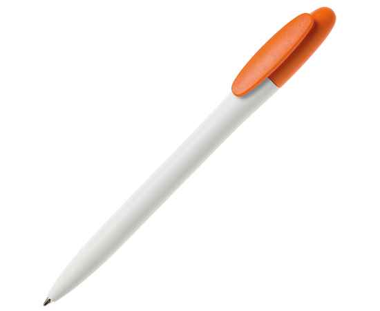 Ручка шариковая BAY, белый корпус/оранжевый клип, непрозрачный пластик, Цвет: оранжевый