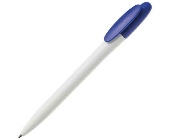 Ручка шариковая BAY, белый корпус/синий клип, непрозрачный пластик, Цвет: синий