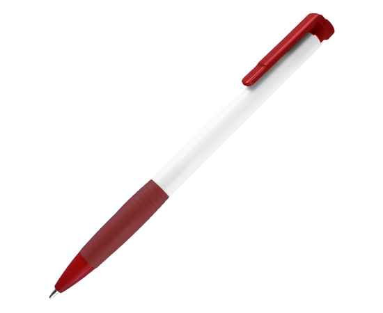 N13, ручка шариковая с грипом, пластик, белый, красный, Цвет: белый, красный