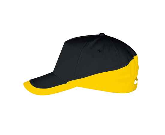 Бейсболка 'BOOSTER', 5 клиньев, металлическая застежка, черный/желтый, 100% хлопок, 260г/м2, Цвет: черный, желтый