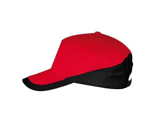 Бейсболка 'BOOSTER', 5 клиньев, металлическая застежка, красный/черный, 100% хлопок, 260г/м2, Цвет: красный, черный