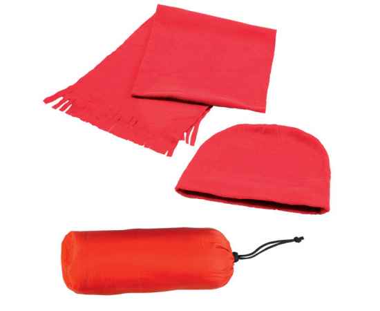 Флисовый набор 'Winter' шапка и шарф в чехле, красный, флис, 180 гр/м2, Цвет: красный