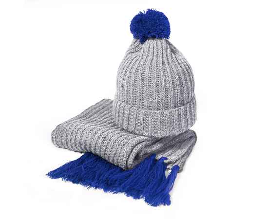 Вязаный комплект шарф и шапка GoSnow, меланж c фурнитурой, синий, 70% акрил,30% шерсть, Цвет: синий